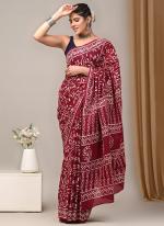 Cotton Maroon Casual Wear Printed Saree